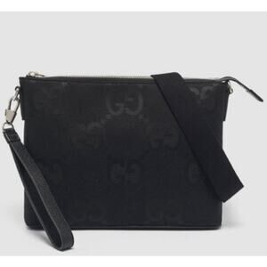 Gucci Black Jumbo GG Canvas Medium Messenger Bag